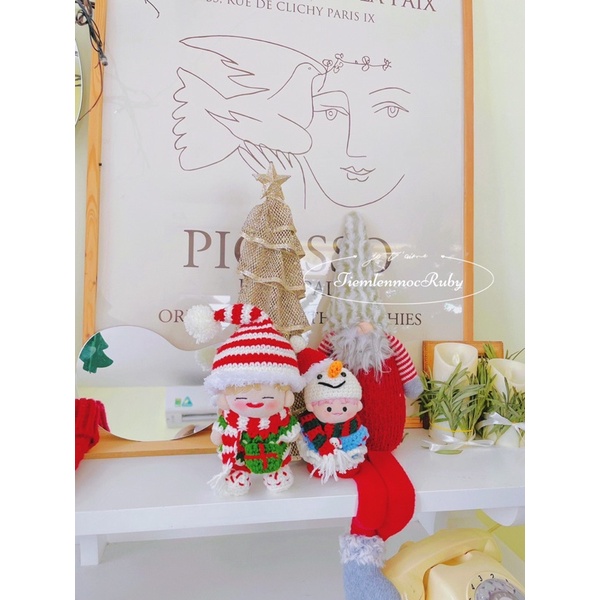 Set mũ ông già Noel+yếm cho doll 10,15,20cm