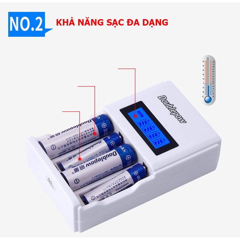 Bộ sạc pin tiểu DP-K98 (sạc pin AA, AAA) tốc độc cao Doublepow, màn hình hiển LCD thông minh - DP-K98