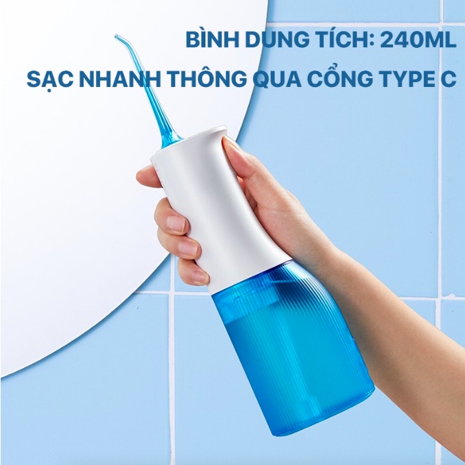 Máy tăm nước, xịt vệ sinh răng miệng Xiaomi Soocas W3 Pro, 240ml Chứng nhận FDA 3 chế độ với 7 bánh răng