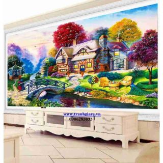Tranh thêu phong cảnh tổ ấm đẹp 195x97cm