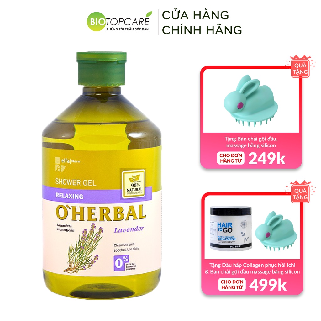 Sữa tắm dưỡng da mềm mịn O'herbal chiết xuất Lavender 500ml - BioTopcare Official - TN187