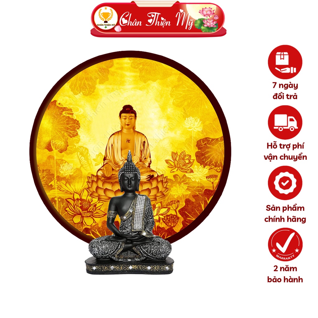 Đèn Bàn Thờ Hoa Sen Phật A Di Đà In Tranh Trúc Chỉ CHÂN THIỆN MỸ, Trang Trí Bàn Thờ Phật, Treo Phòng Thờ TC-HQ-165