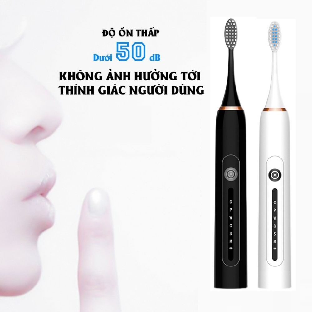 Bàn chải điện Sonic X7 bản nâng cấp Tặng 3 Đầu Bàn Chải Công nghệ Châu Âu 6 Chế Độ Rung, Sạc 1 Lần Dùng 2 Tháng