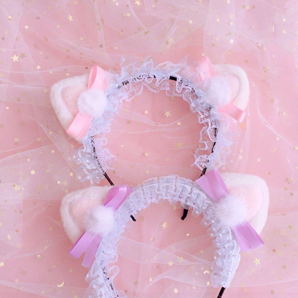 Băng Đô Tai Mèo Phối Ren Phong Cách Lolita Nhiều Màu Sắc Phong Cách Hàn Quốc Dành Cho Nữ