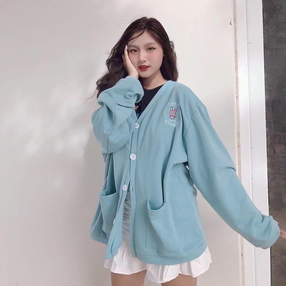 Áo cadigan nữ Chất nỉ Mầu xanh ngọc-Áo khoác Nỉ Mầu xanh Siêu Cute