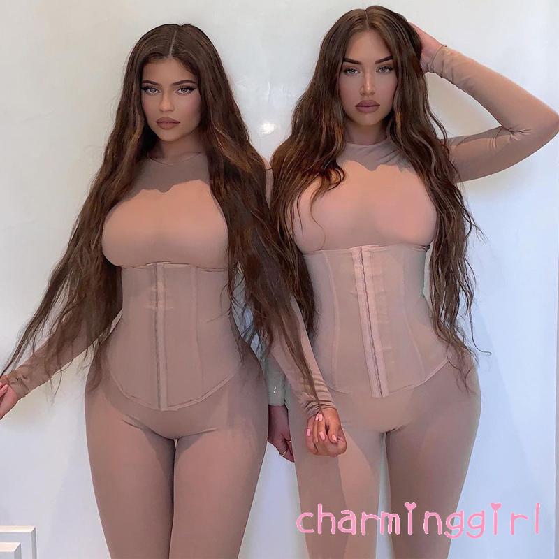 Áo Liền Quần Tay Dài Cổ Tròn Màu Trơn Thời Trang Cho Nữ