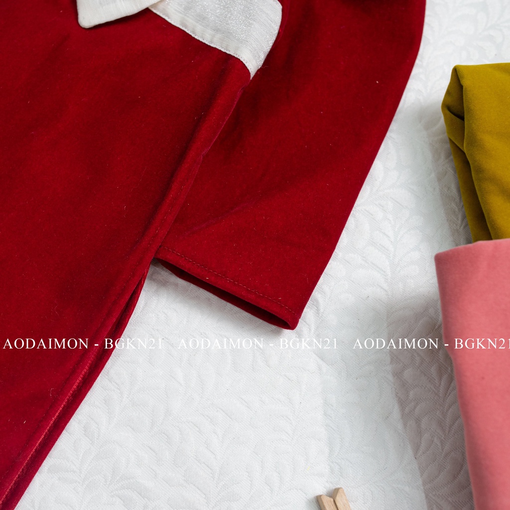 Áo Dài Nhung Bé Gái Set 3 Chi Tiết Cả Mấn Kim Nhung Siêu Xinh