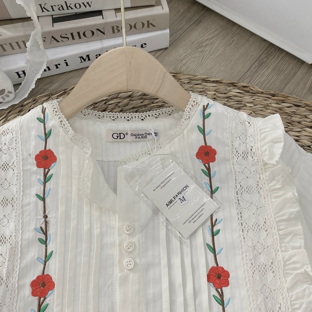 Áo sơ mi thêu hoa cẩn thận tỉ mỉ, lại còn xếp bèo nhẹ nhàng nữ tính-Minxy shop | BigBuy360 - bigbuy360.vn