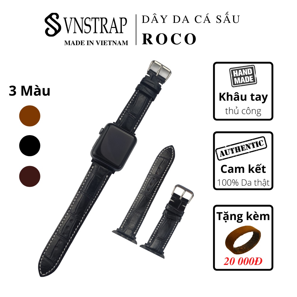 Dây Apple Watch Vnstrap dây đeo đồng hồ Apple Watch series 3 4 5 6 7 se da cá sấu 38mm 40mm 42mm 44mm iwatch ROCO