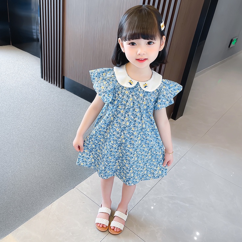 Đầm Thời Trang Dạo Phố Đáng Yêu Dành Cho Trẻ 20222♚✘Đầm cotton Cổ Búp Bê Họa Tiết Hoa Thêu Xinh Xắn Thời Trang Cho Trẻ Em Gái
