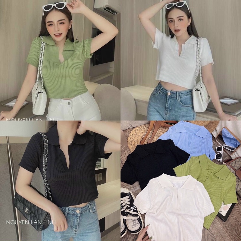 ÁO CROPTOP LEN CỔ BẺ (KÈM VIDEO HÌNH THẬT)