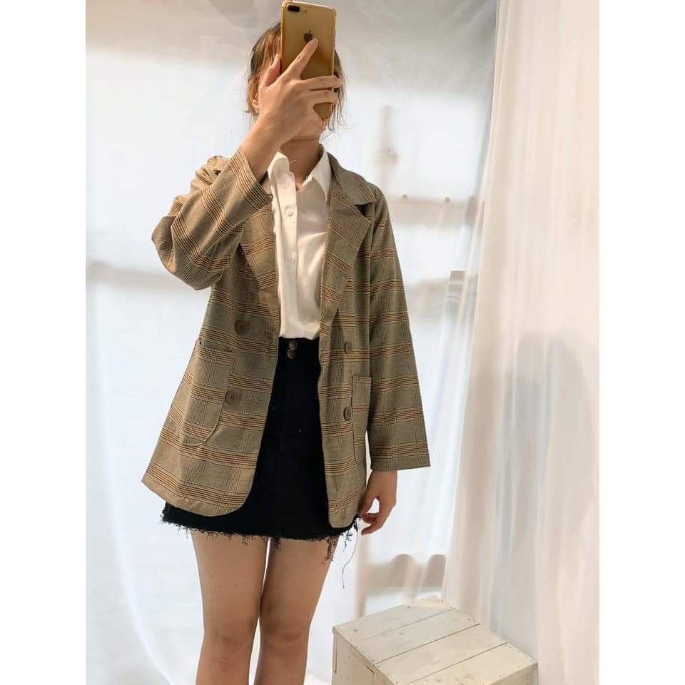 [Ảnh thật] Blazer kẻ caro 1 lớp phong cách ulzzang / Blazer caro siêu chất | BigBuy360 - bigbuy360.vn