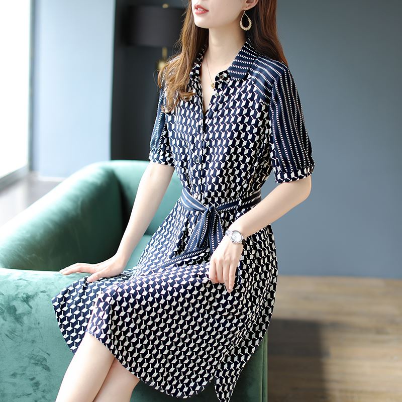 Đầm Sơ Mi Lụa Chính Hãng Tay Lửng Cột Dây In Họa Tiết Dâu Tằm Thời Trang Mùa Hè Hàng Mới 2021 H4477