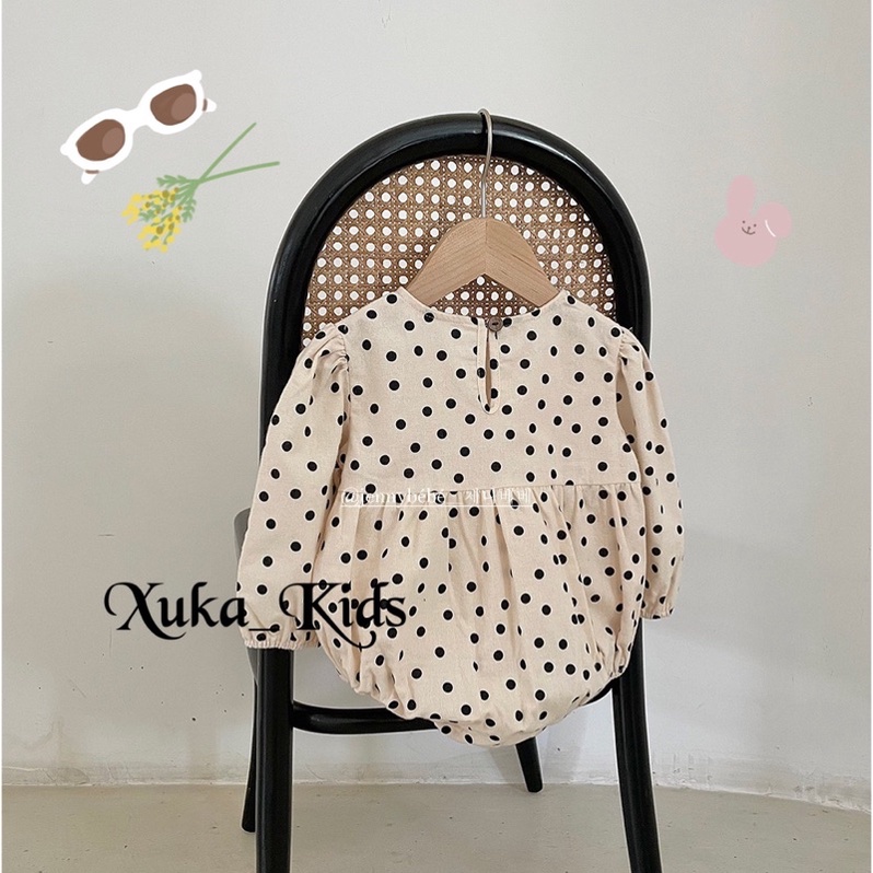 Bodysuit Dài Tay chấm bi pha ren bé gái Phong Cách Hàn Quốc Siêu Xinh [Jennybebe] Size 73-80-90