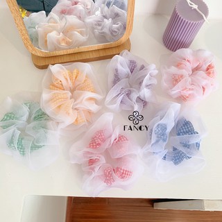 Cột srunchies caro phối lưới xinh xắn