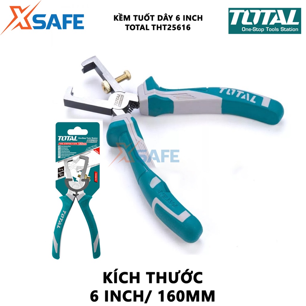 Kềm tuốt dây điện TOTAL THT25616 kích thước 6 inch(160mm), chất liệu thép CR-V bền bỉ không gỉ, đen bóng - [XSAFE]