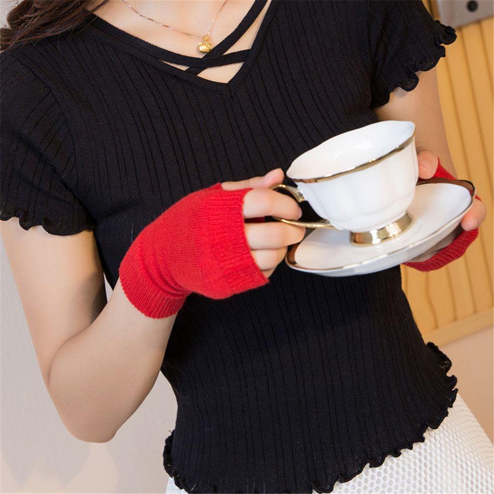 Găng Tay Len Hở Ngón Thời Trang Thu Đông Cho Nữ