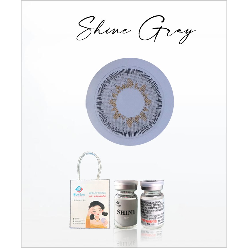 Kính áp tròng Hàn Quốc xám tây SHINE GRAY, độ cận 0-8, hsd 6 tháng, giãn tròng 14.0.