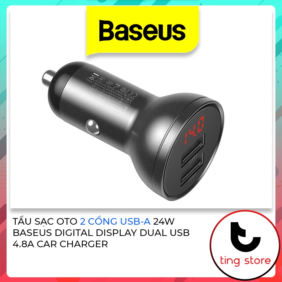 Tẩu Sạc Oto 2 Cổng USB 24W Baseus Digital Display Dual USB 4.8A Car Charger 24W