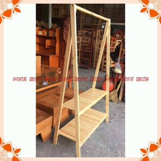 [ SIÊU SALE ] KỆ TREO QUẦN ÁO 2 TẦNG GỖ THÔNG PHỦ BÓNG