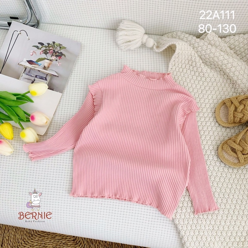 Áo bé gái Bernie vai bèo cao cổ chất thun gân cho bé từ 9-22kg-22A111