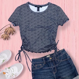 Áo croptop f21 bèo line cột nơ hai bên chấm bi nhuyễn - 3196