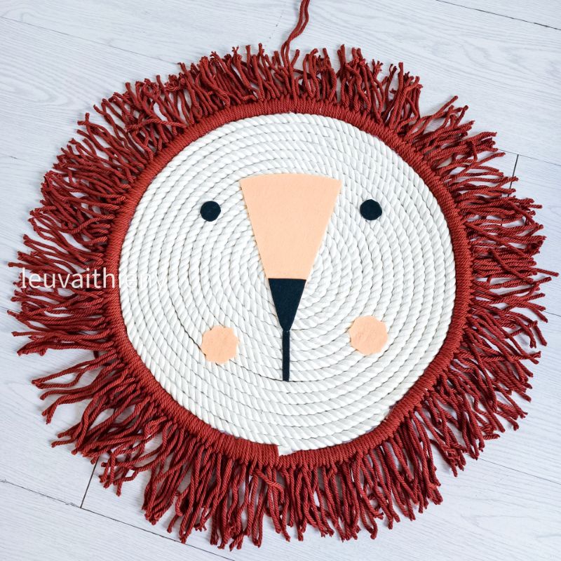 Thảm tròn macrame hình sư tử dễ thương Đan tay Handmade Thảm ngồi Decor treo tường trang trí Ảnh shop tự chụp