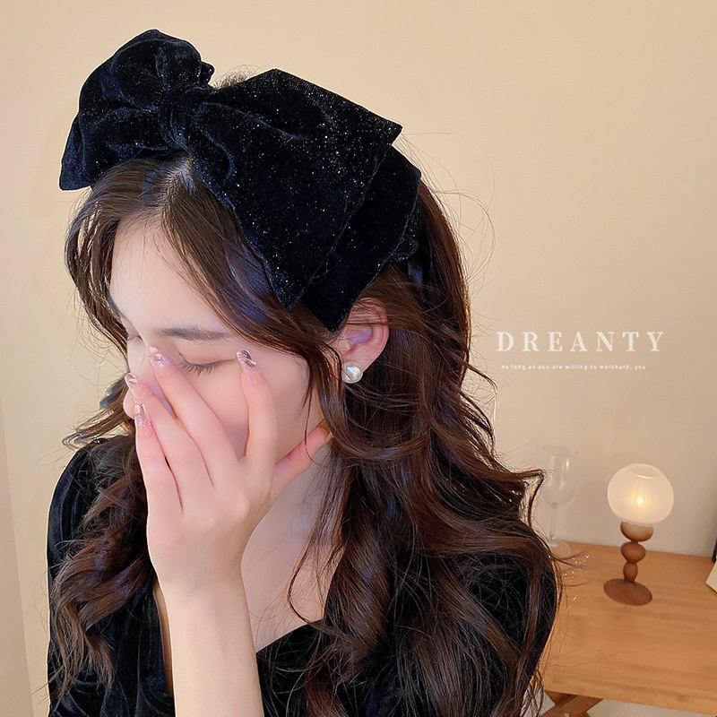 Băng Đô Cài Tóc Bằng Nhung Đính Nơ Họa Tiết Đầu Lâu Thời Trang Pháp Cổ Điển