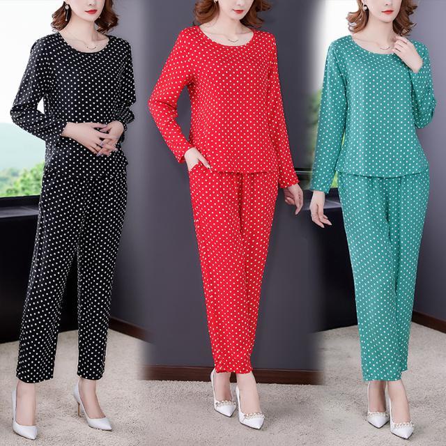 Bộ Đồ Ngủ Vải Lụa Cotton Dáng Rộng Thời Trang Xuân Hè Cho Phụ Nữ Trung Niên