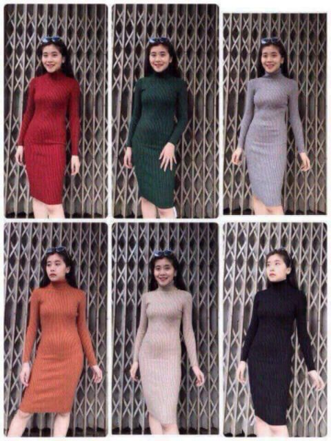 Đầm cổ lọ thun gân | BigBuy360 - bigbuy360.vn