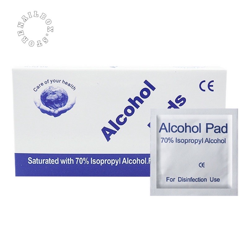 2 Miếng bông tẩm cồn tiệt trùng alcohol pad, hàng có sẵn