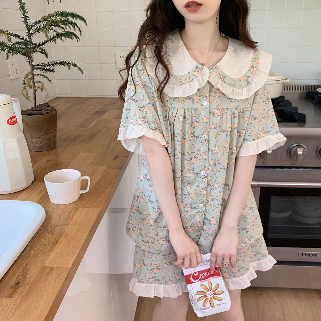 Set bộ mặc nhà hoa nhí ngắn nữ quảng châu