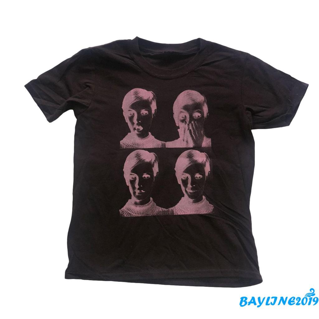 Áo Thun Tay Ngắn Cổ Tròn In Họa Tiết Chân Dung Cho Nữ