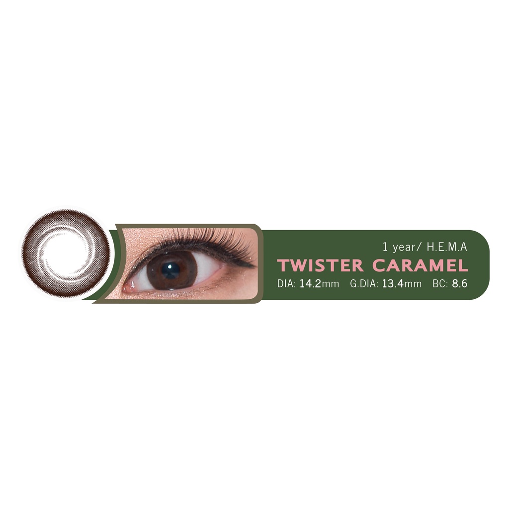 [𝟭 𝗖𝗮̣̆𝗽] Lens Mắt Lệch Cận 1 Năm ANN365 Màu Nâu Đậm Twister Caramel, Kính Áp Tròng Nội Địa Hàn