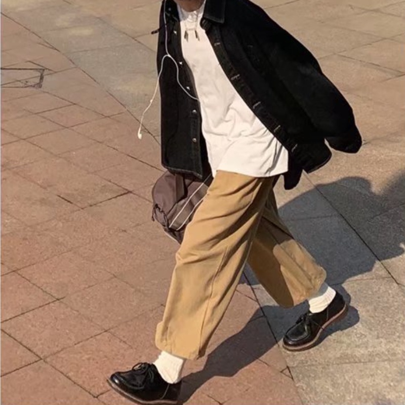 Quần ống rộng Màu Nâu Phong Cách Retro Nhật Bản Thời Trang Mùa Hè Cho Nam