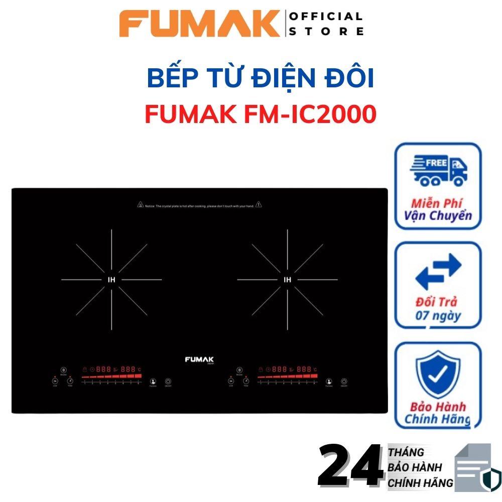 Bếp Từ Đôi Fumak FM-IC2000 Cảm Biến Thông Minh, Chế Độ Hẹn Giờ, Khóa Phím, Bảo Vệ An Toàn Quá Nhiệt