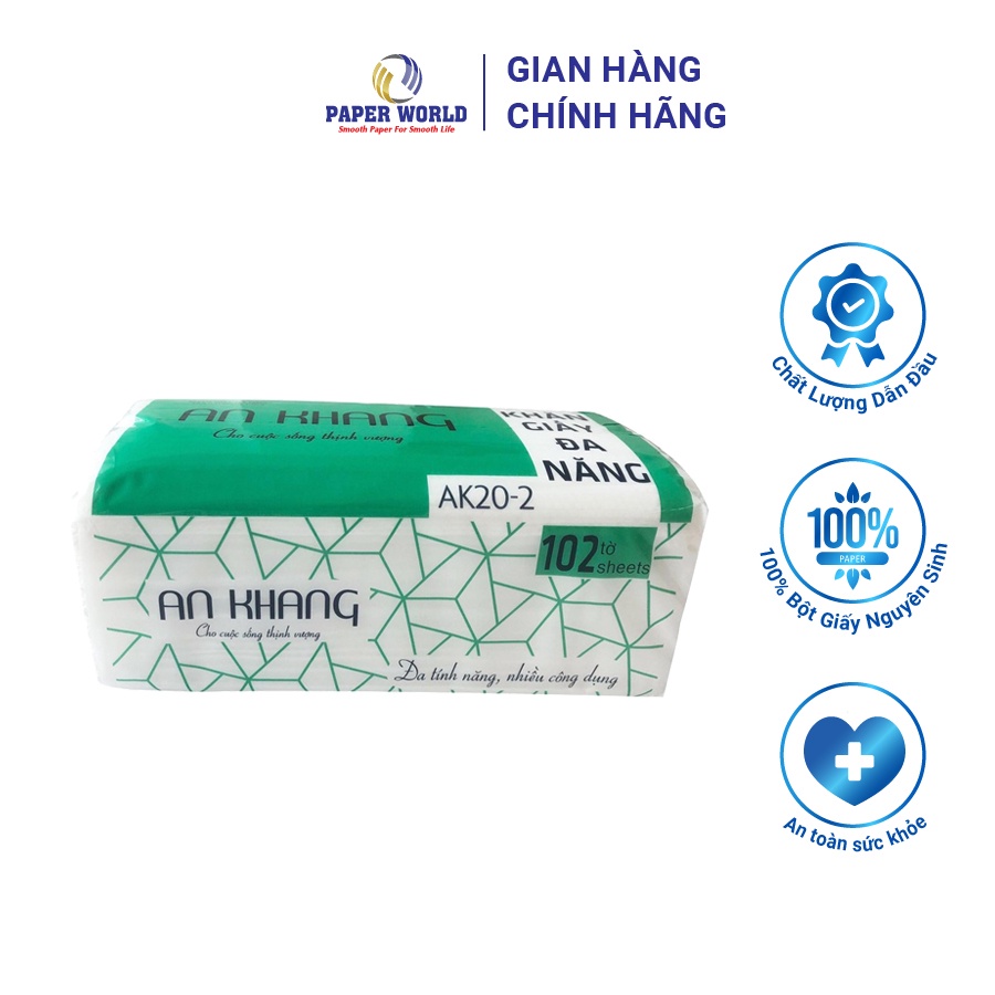 Khăn giấy rút lau tay đa năng 2 lớp AN KHANG |Thế Giới Giấy | 100% Nguyên liệu nguyên sinh | AK20-2