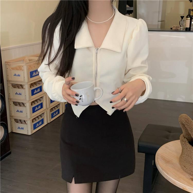 Áo Sơ Mi Tay Phồng Cổ Bẻ Dáng Ngắn Thời Trang Mùa Đông Cho Nữ