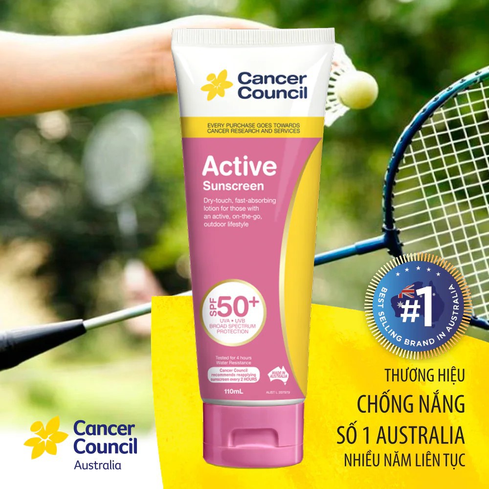 Kem Chống Nắng Cancer Council Active Pink Sunscreen SPF 50+/PA++++ UVA-UVB năng động 110ml