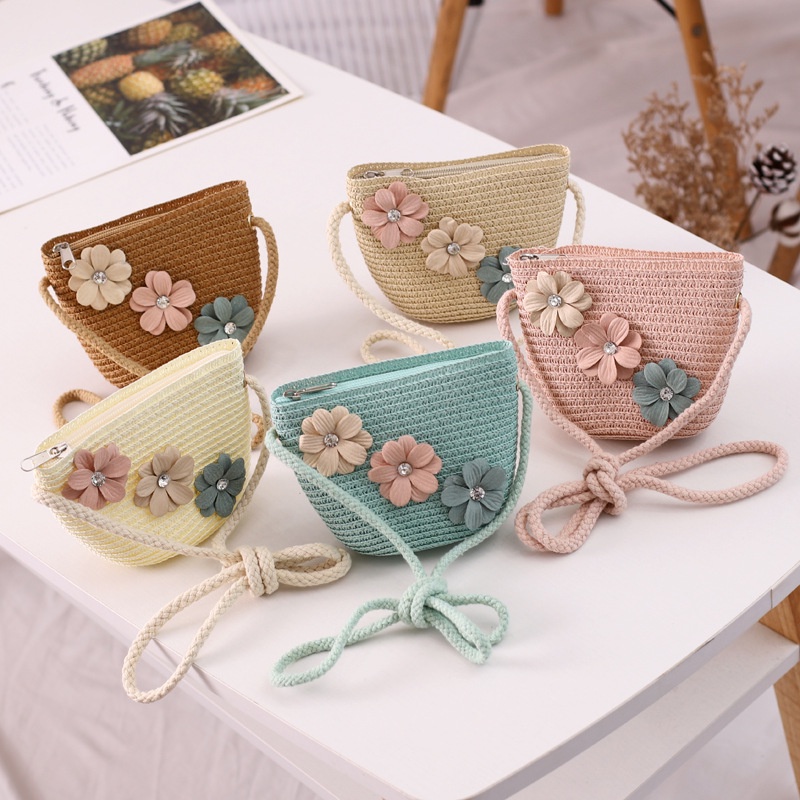 Nón Tai Bèo Đan Cói Kèm Túi Đựng Thời Trang Đi Biển Mùa Hè Cho Bé Gái