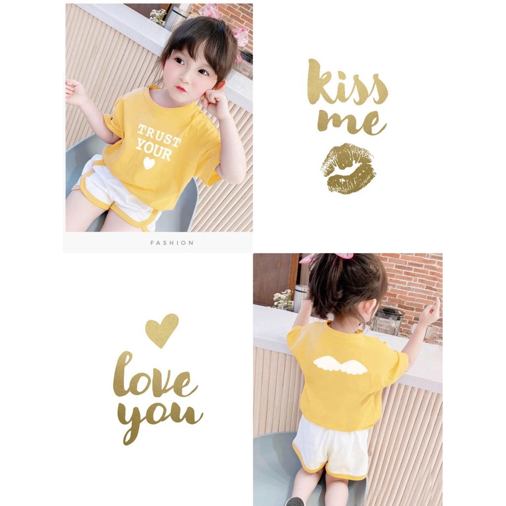 Đồ bộ bé gái Con Xinh cotton TRUST YOUR LOVE,set quần áo trẻ em từ 5 đến 14 tuổi
