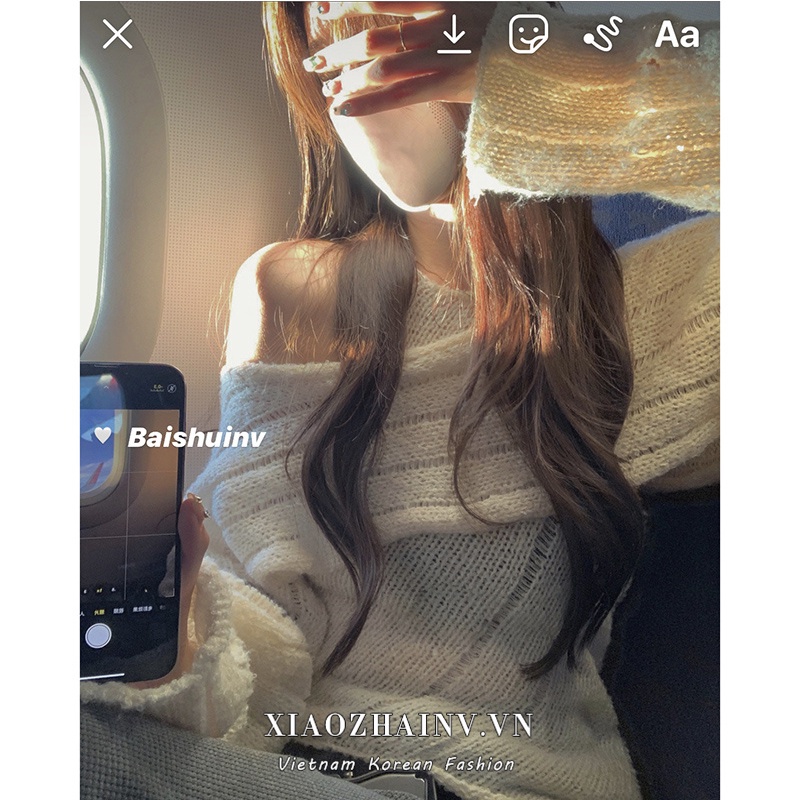 DUNEA Áo Len Nữ Hở Vai Phong Cách Hàn Quốc Gợi Cảm