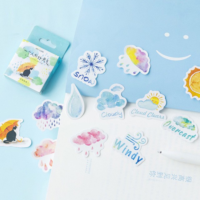 Hộp 46 sticker nhãn dán Weather trang trí Handmade