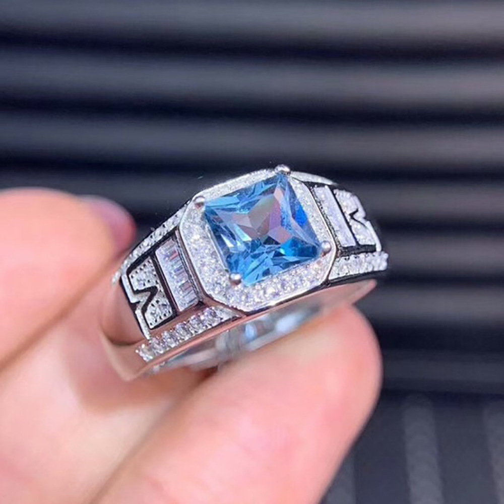 Nhẫn đính hôn mạ bạc đính đá sapphire nhân tạo thời trang cho cả nam và nữ