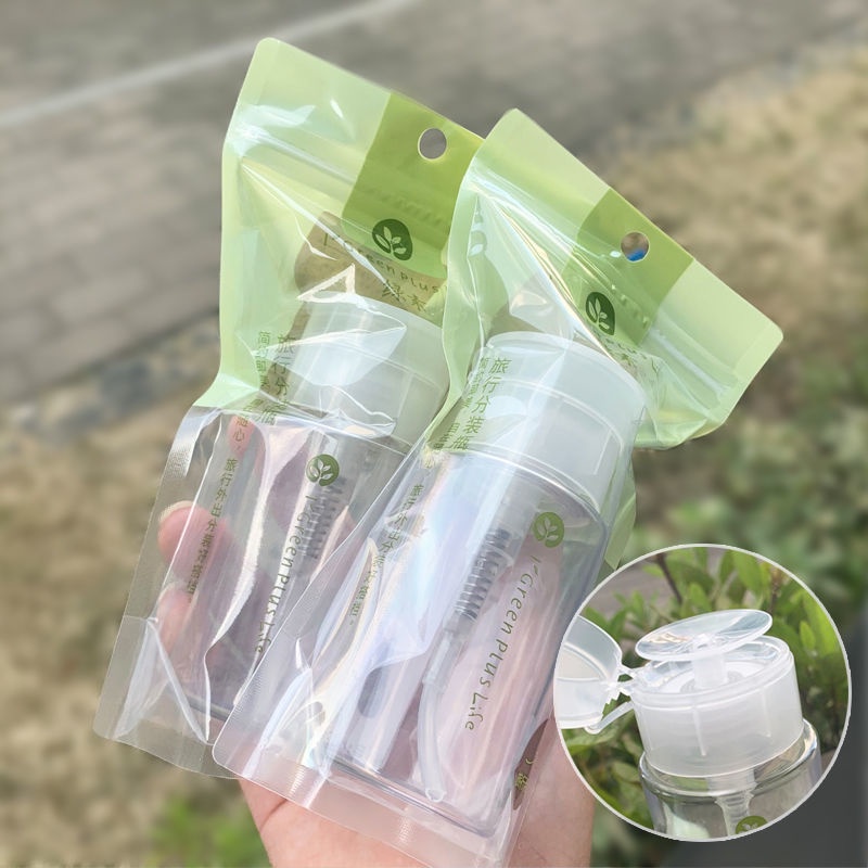 Chai rỗng nắp gập có thể nhấn và lấy lười biếng 100ml có thể chứa nước tẩy trang, nước trang điểm trong suốt và có thể ấn bằng một tay
