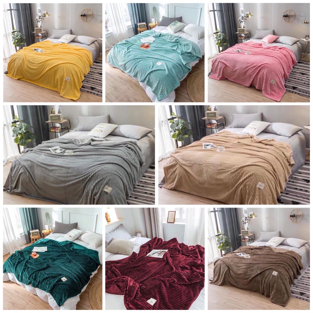 Chăn nhung tuyết kẻ tăm, chăn văn phòng hàng cao cấp, nhiều màu siêu mềm mịn