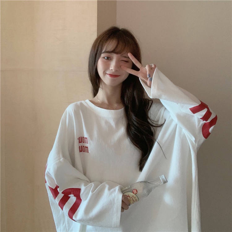 Áo Thun Nữ Dài Tay Dáng Rộng Phong Cách Hàn Quốc Harajuku Thời Trang
