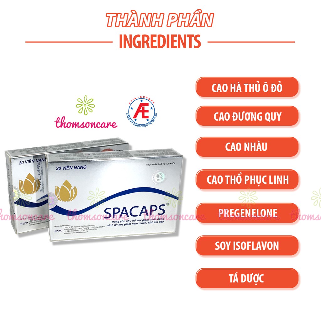 Spacaps hỗ trợ sinh lý nữ - giảm khô hạn, tăng dịch tiết, nội tiết tố từ mầm đậu nành, hà thủ ô