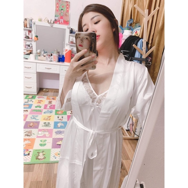 Set Đồ Ngủ Cao Cấp, Váy Kèm Áo Choàng Phối Ren Siêu Quyến Rũ Cho Nữ Từ 40-60kg | BigBuy360 - bigbuy360.vn