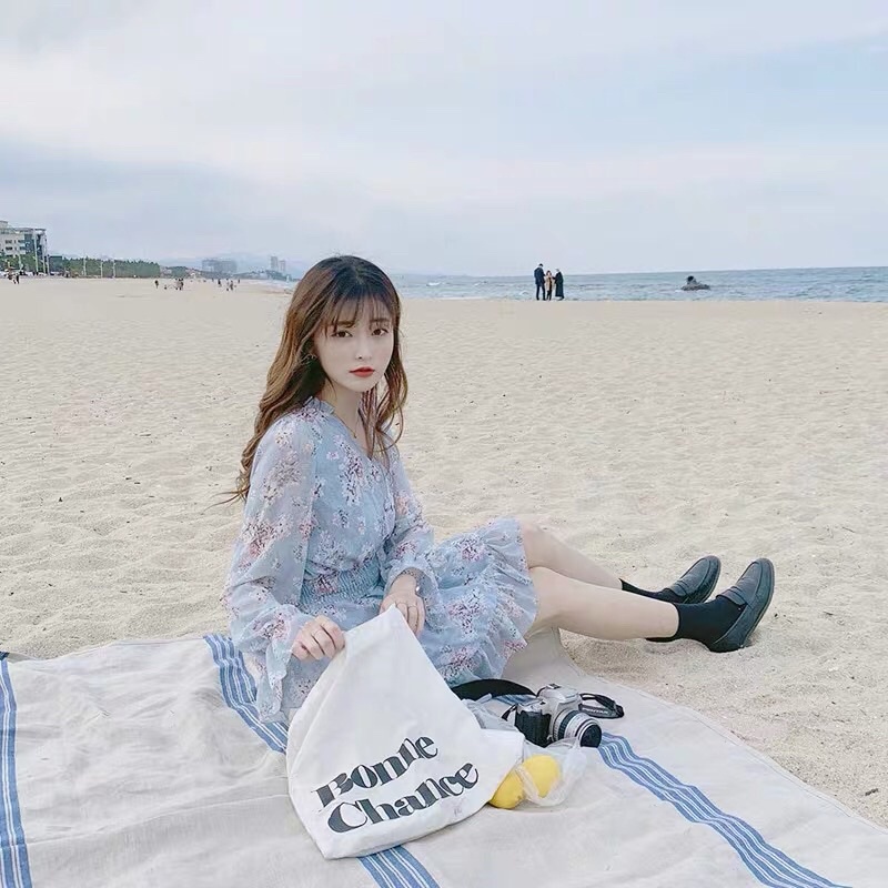 Váy hoa nhí vintage, Đầm hoa nhí ulzzang Hàn Quốc cổ tim cúc bọc xinh Maitrangshop92 – (TTA58)